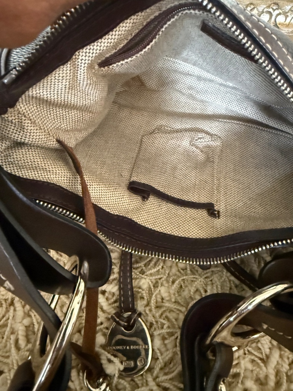 Vintage Dooney & Bourke Pebble Grain Leather East-West Shoulder Bag Black/Brown - Picture 8 of 15